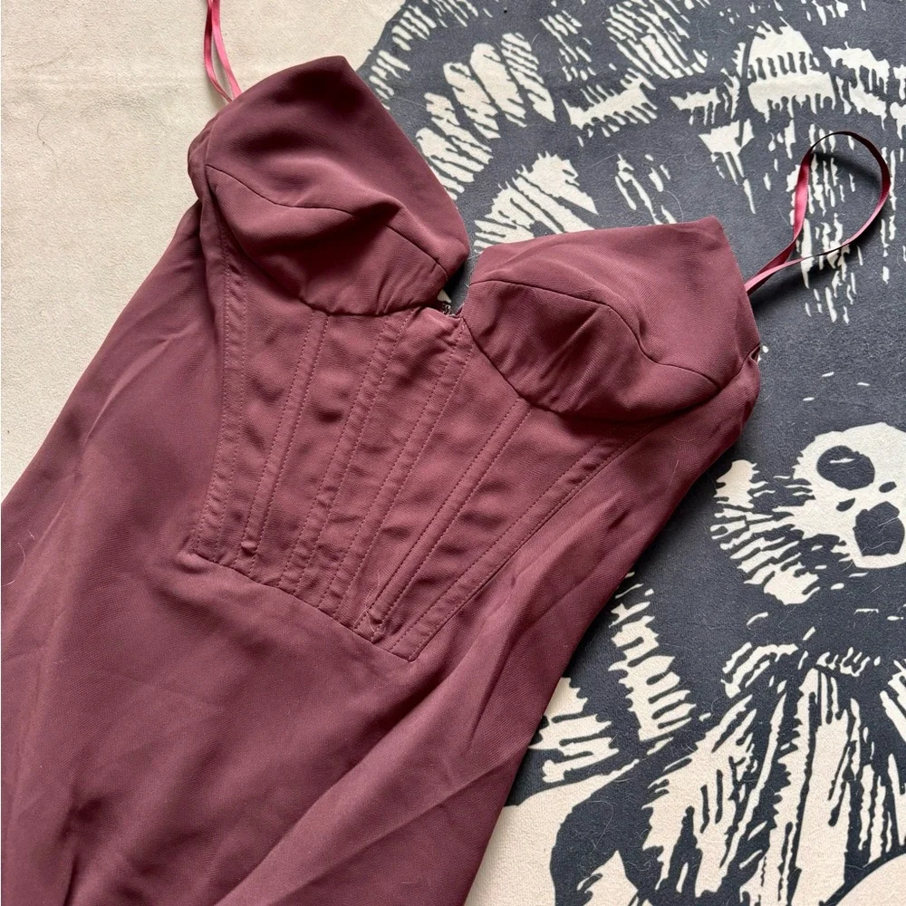 🔥NWT🔥 ASOS Corset Dress w Ruffle Asymmetrical Hem - Picture 4 of 16